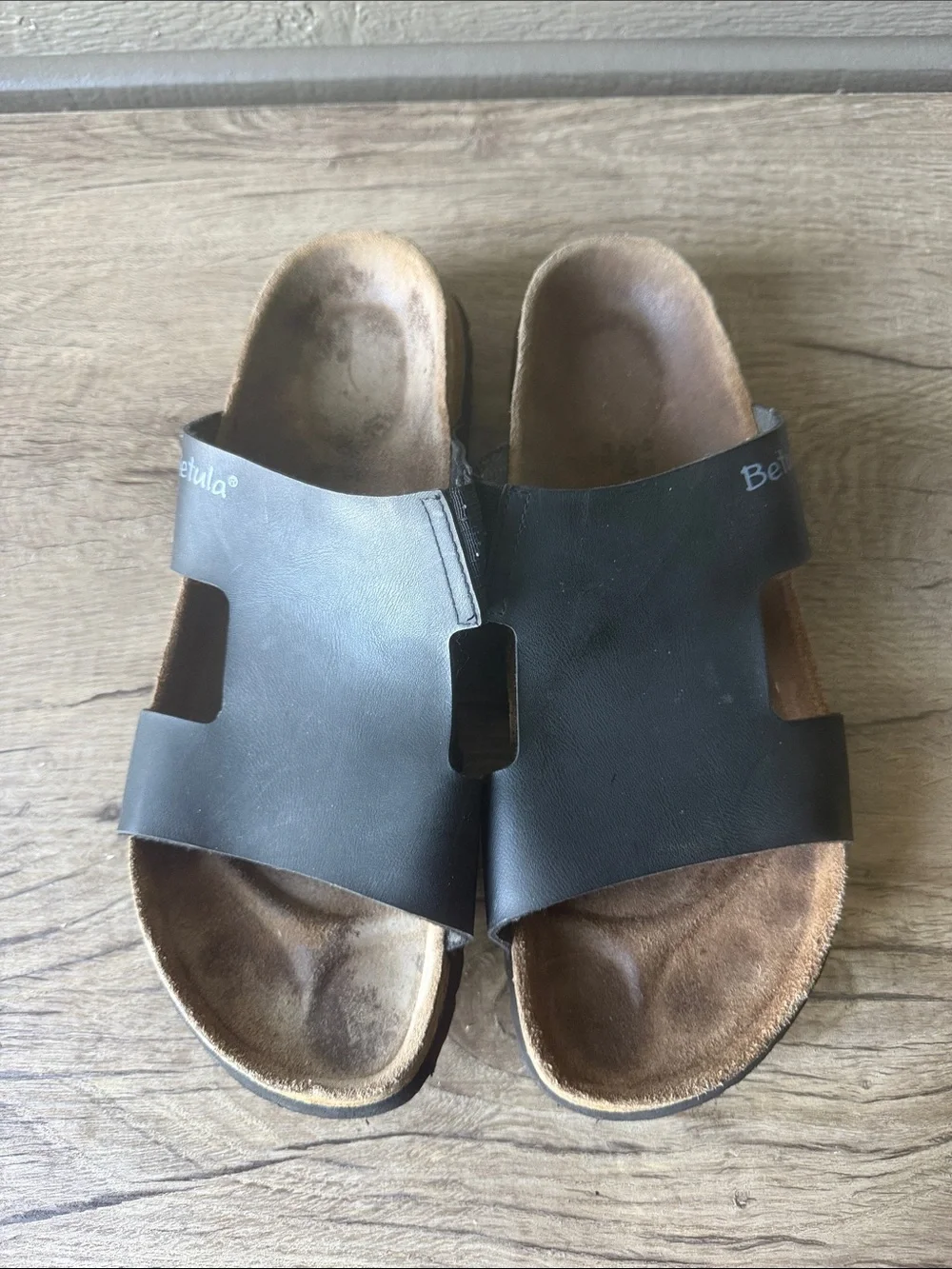 Betula by Birkenstock Men’s Black Slide Sandals with Cork Footbed size 45